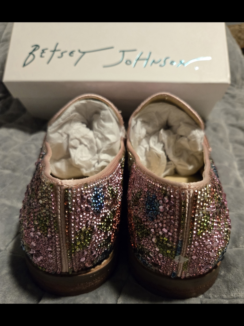 Betsey Johnson Pink Multicolor Crystal Penny Loafers - Picture 4 of 6